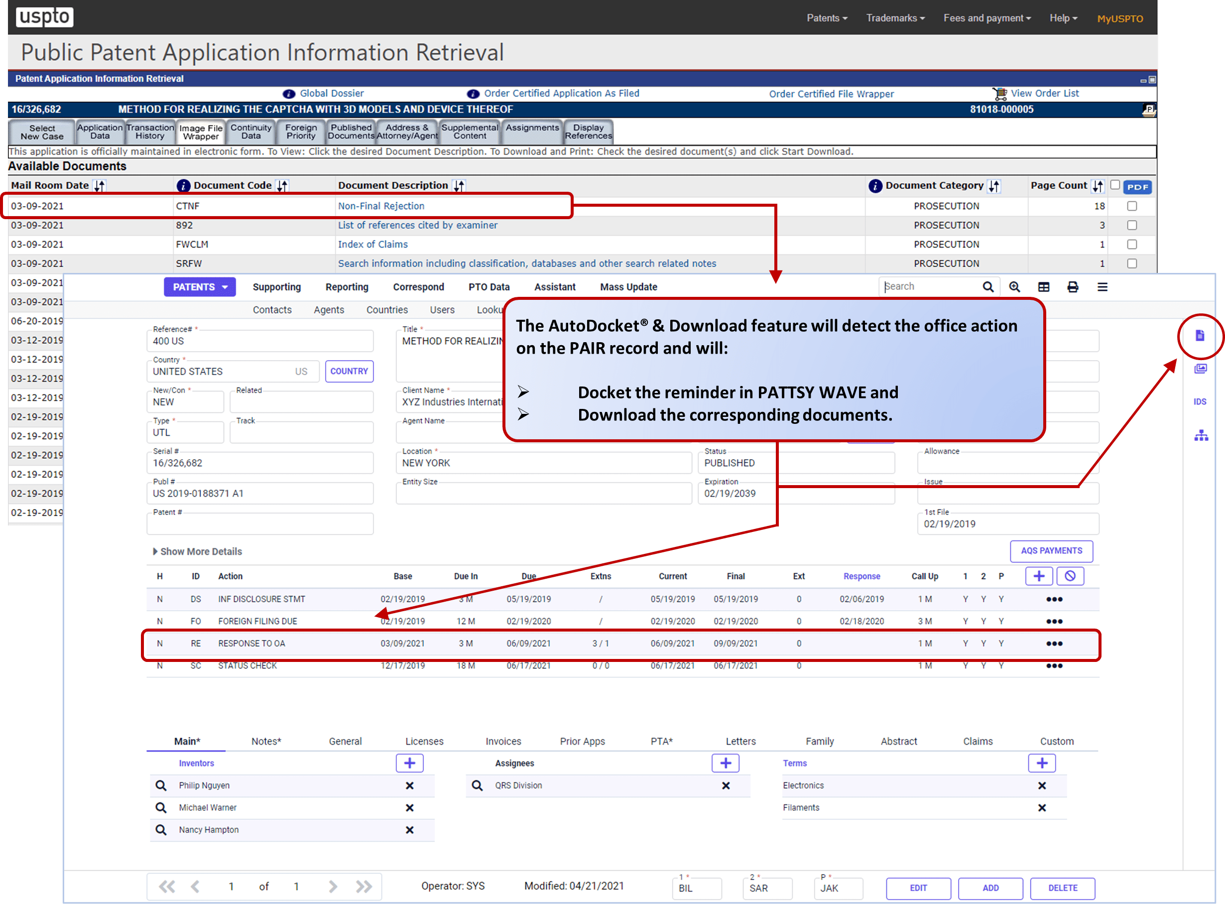 Click to view AutoDocket® & Download on PATTSY WAVE